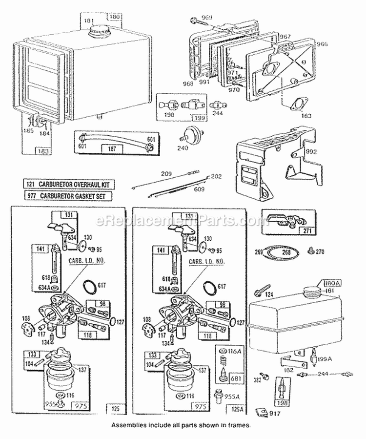 Fuel Tanks Carburetor AC Diagram and Parts List for 131782-7051-01  Briggs and Stratton Engine